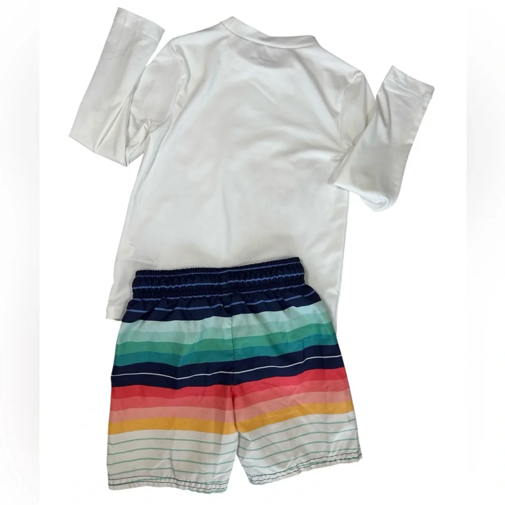 Cat & Jack Rashguard Swim Set XS 4/5 Stripe Swim Trunks Bundle